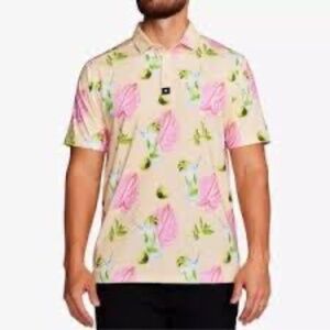 Bad Birdie Polo Shirt Men's 2XL Yellow Pink Lime Mojito Floral Allover Print
